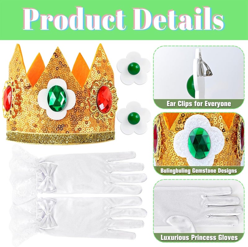 Goenb Princess Costume Accessories, 4 PCS Set of Princess Crown/Earrings/Gloves/Brooch Dress up for Women Girls - Image 3